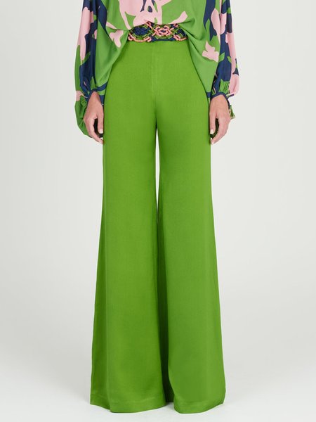 

Plain High Waist Satin Fashion Wide leg Pants, Green, Pants