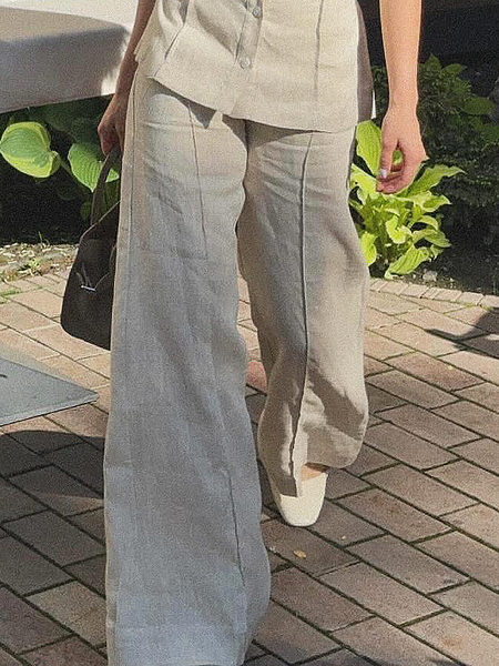 

Regular Fit Cotton And Linen Urban Long Pants Straight pants, As picture, Pants