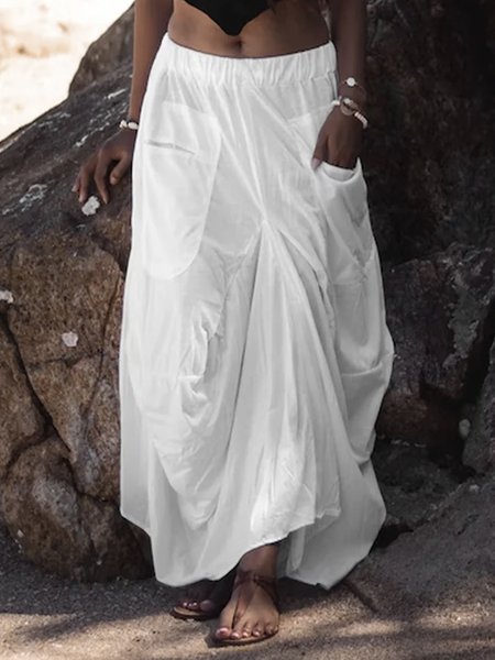 

Women's Casual Plain Spring/Fall Cotton Skirt, White, Skirts