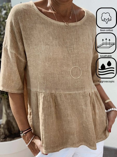

Loose Casual Crew Neck Shirt, Khaki, Blouses & Shirts