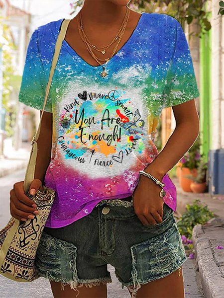

Casual Butterfly V Neck Short Sleeve T-shirt, Multicolor, T-shirts
