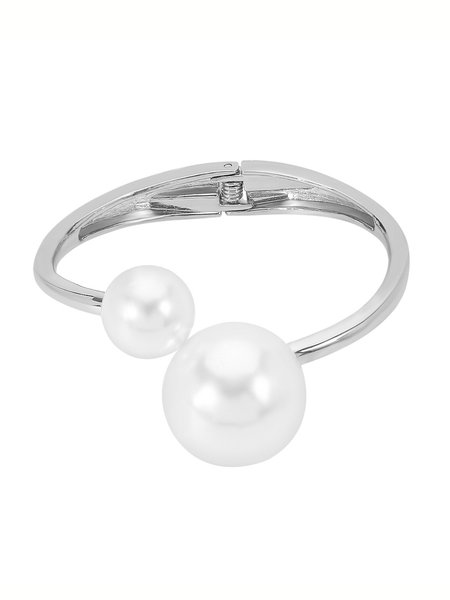 

Elegant Asymmetrical Faux Pearl Cuff Bracelet, Silver, Bracelets