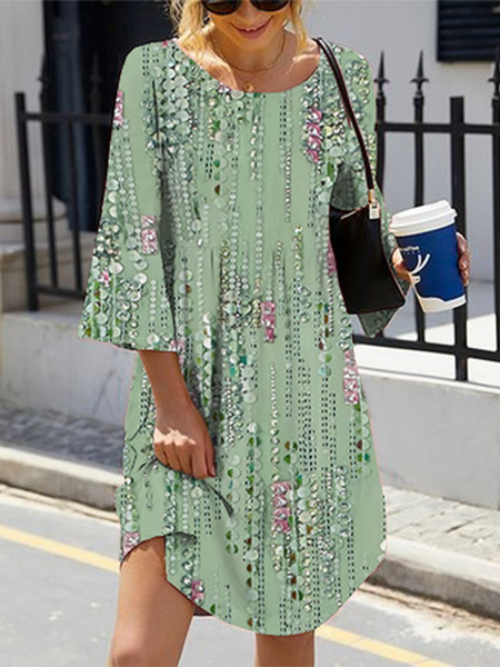 

Women's Half Sleeve Summer Geometric Buckle V Neck Bell Sleeve Daily Going Out Casual Midi A-Line Green, Dresses