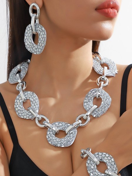 

Luxurious Rhinestone Chain Jewelry Set, Silver, Jewelry