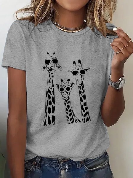 

Casual Deer Cotton Crew Neck T-Shirt, Gray, T-shirts