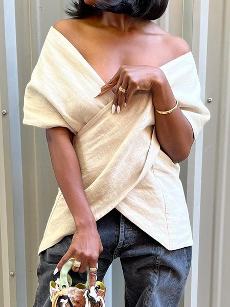 

Casual X-Line Cross Neck Loose Shirt, As picture, Blouses and Shirts