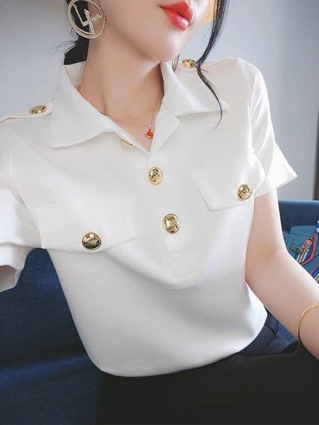 

Casual Plain Regular Fit Short Sleeve Shirt, White, Blouses and Shirts