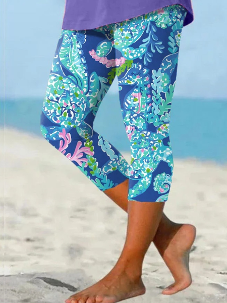 

Casual Plants Capris Leggings, Blue, Leggings