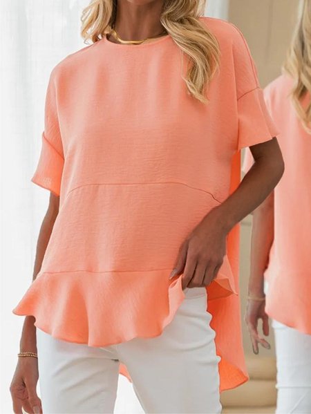 

Casual Loose Plain Shirt, Orange, Blouses & Shirts