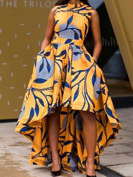 

Printing Urban Plants Regular Fit Dress, As picture, Maxi Dresses