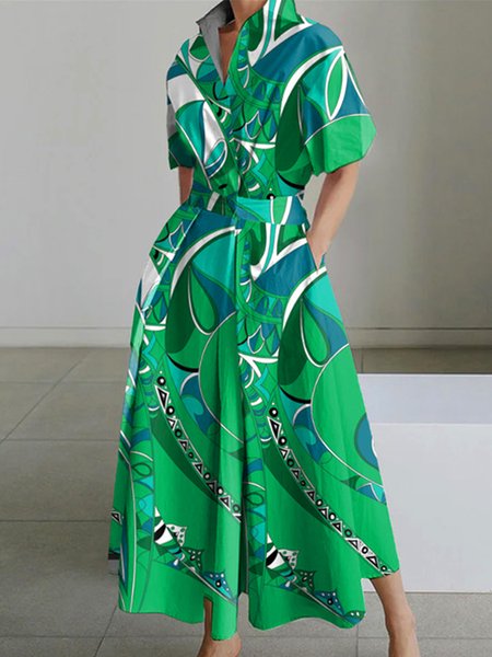 Abstract Printing Regular Fit Urban Dress, Green, Maxi Dresses