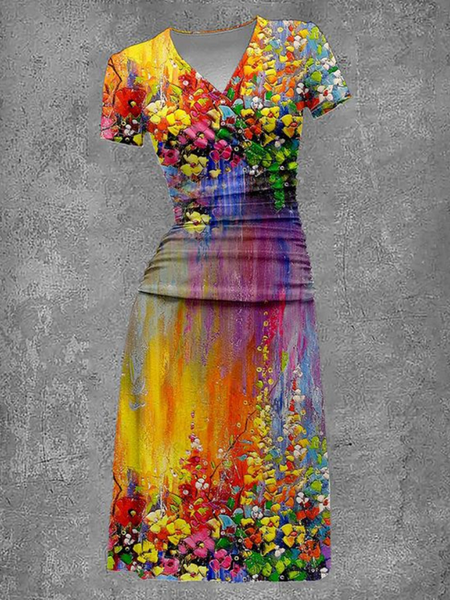 

Women Floral Crew Neck Sleeveless Comfy Casual Midi Dress, Multicolor, Dresses