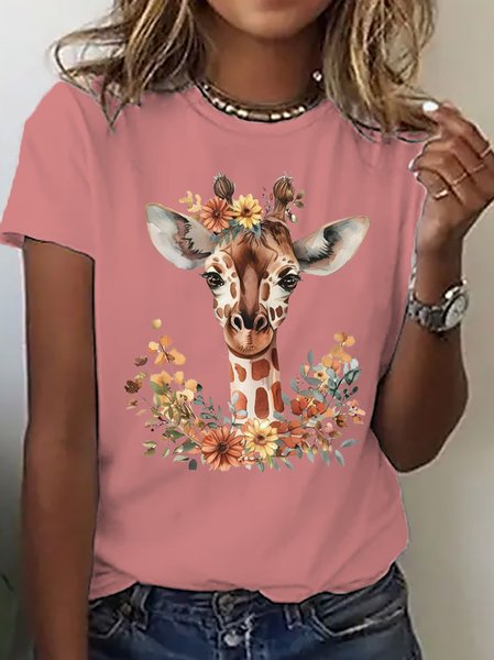 

Deer Loose Casual T-Shirt, Pink, T-shirts