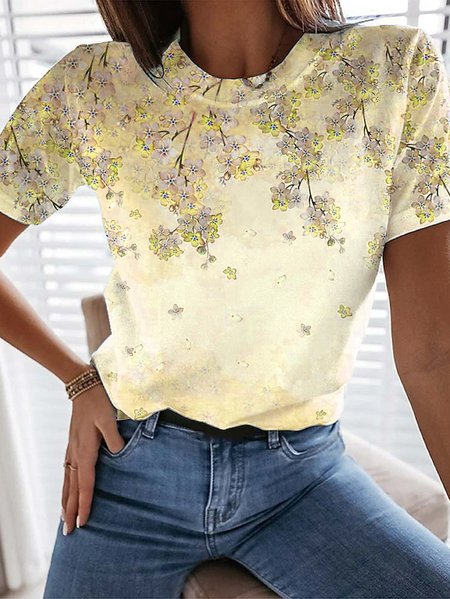 

Women's Short Sleeve Tee T-shirt Summer Floral Crew Neck Daily Going Out Casual Top Color1, Color3, T-Shirts