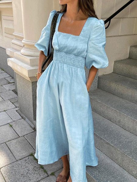 

Half Sleeve Casual Loose Light Blue Dress, Maxi Dresses