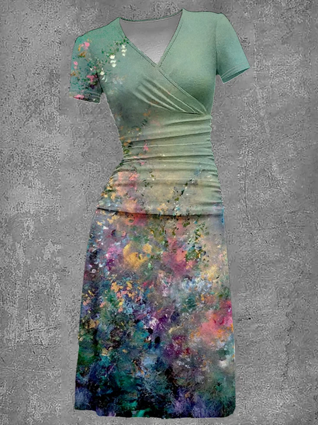 

Women Floral V Neck Short Sleeve Comfy Casual Mini Dress, Blue, Dresses