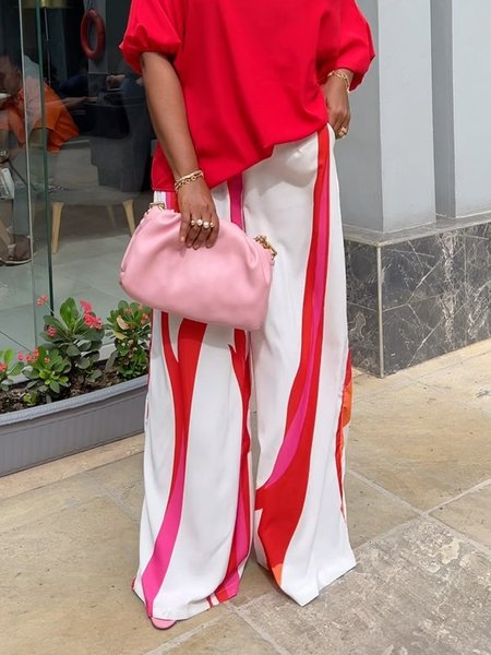 

Loose Random Print Casual Pants, As picture, Pants