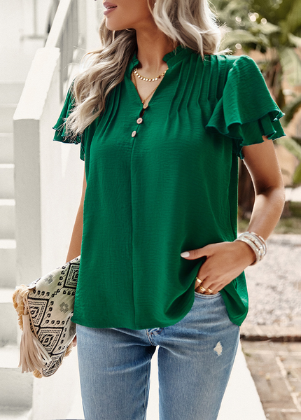 

Plain Stand Collar Loose Casual Blouse, Green, Blouses & Shirts