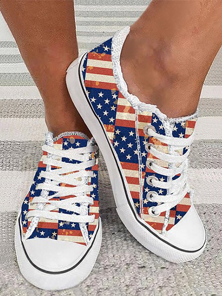 

America Flag Casual Canvas Shoes, Red-blue, Flats