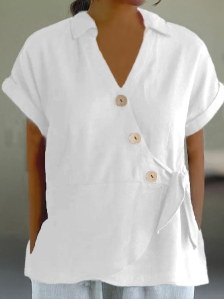 

Women Plain Asymmetrical Collar Casual Short Sleeve T-shirt, White, Blouses & Shirts