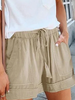 

Loose Plain Casual Cotton Shorts, Khaki, Shorts