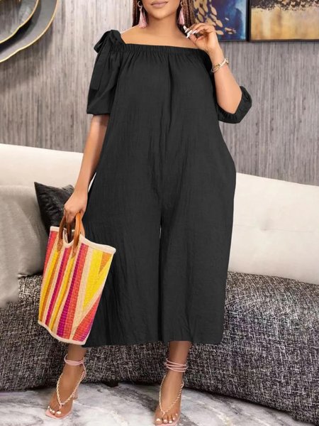 

Cold Shoulder Casual Loose Jumpsuit, Black, Jumpsuits