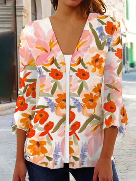 

Women's Floral Regular Loose Kimono, Yellow, Cardigans