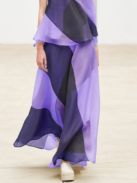 

Color Block Loose Vacation Long Skirt, Purple, Skirts
