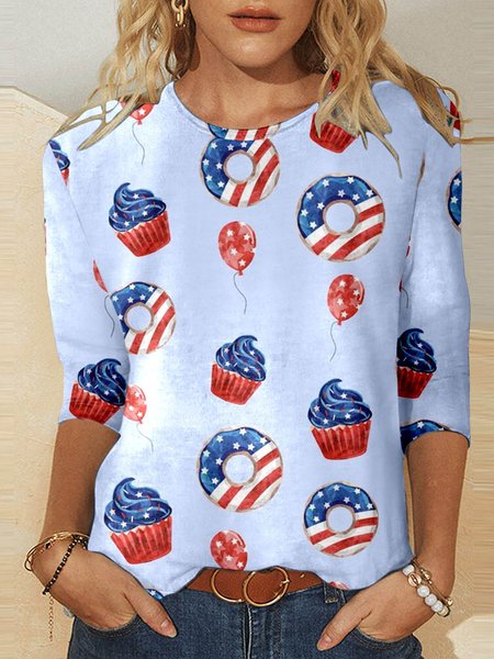 

Women's Short Sleeve Tee T-shirt Summer America Flag V Neck Holiday Going Out Casual Top Color1, Color7, T-Shirts