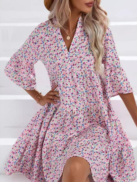 

Women's Half Sleeve Summer Floral V Neck Daily Going Out Casual Mini A-Line Pink Dress, Dresses