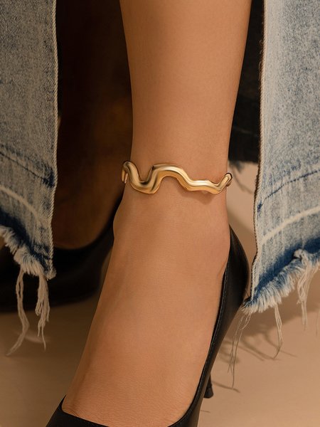 

1 Piece Irregular Metal Dual-purpose Cuff Bangle And Anklets, Golden, Anklets