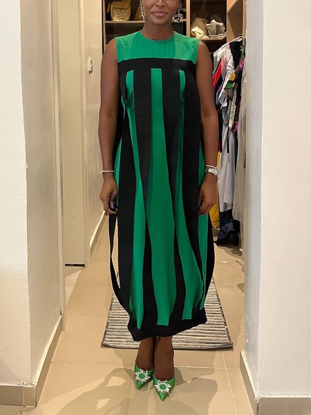 

Loose Urban Color Block Sleeveless Midi Dress, Green, Midi Dresses