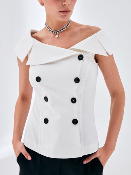 

Urban Lapel Collar Regular Fit Plain Shirt, White, Blouses and Shirts