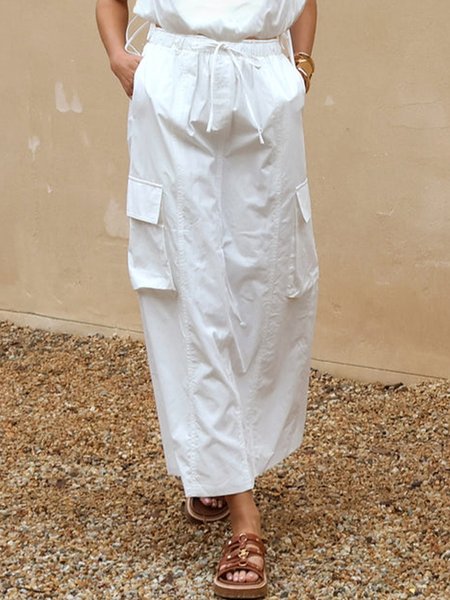 

Loose Pocket Stitching Plain Casual Skirt, White, Skirts