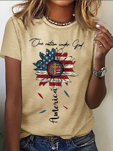 

Women's Short Sleeve Tee T-shirt Summer America Flag Cotton Crew Neck Daily Going Out Casual Top Black, Khaki, T-Shirts