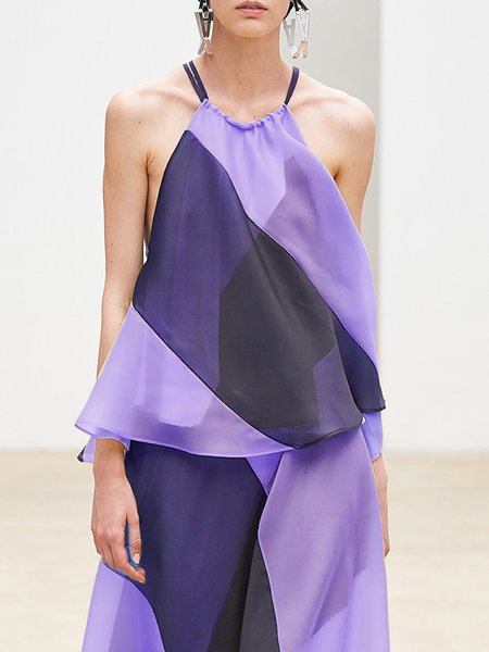 

Spaghetti Elegant Color Block Loose Tank Top, Purple, Tanks and Camis