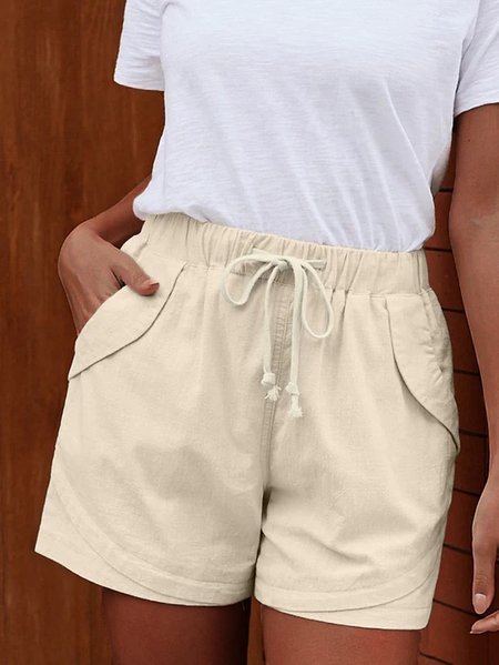Plain Casual Shorts, Khaki, Shorts