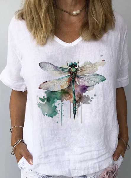 

Crew Neck Casual Dragonfly Loose Shirt, White, Blouses & Shirts