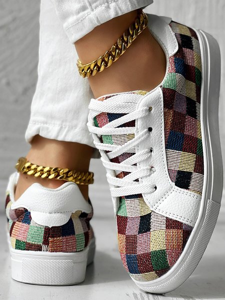 

Canvas Colorblock Casual All Season Skate Shoes, Multicolor, Flats