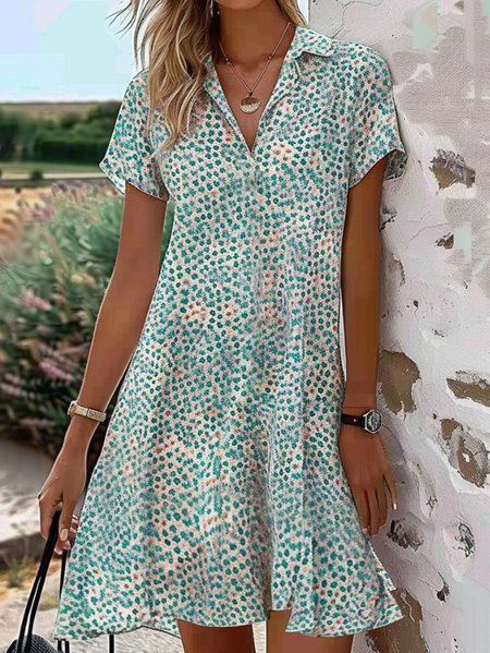 

Women's Half Sleeve Summer Ditsy Floral V Neck Daily Going Out Casual Knee Length H-Line Green, Dresses