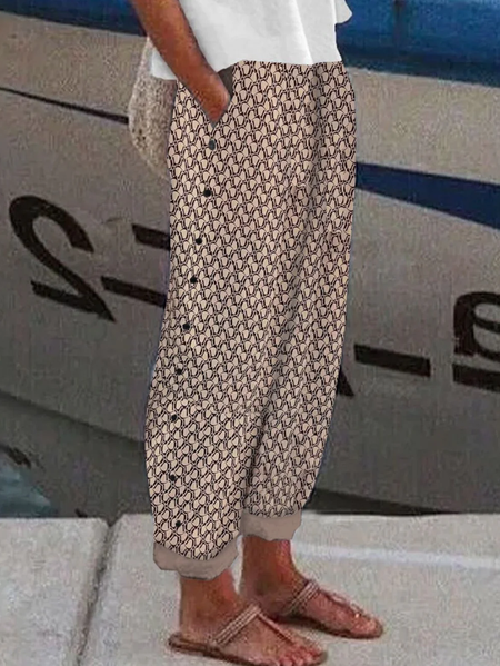 

Casual Geometric Long Buckle Pant, Khaki, Pants
