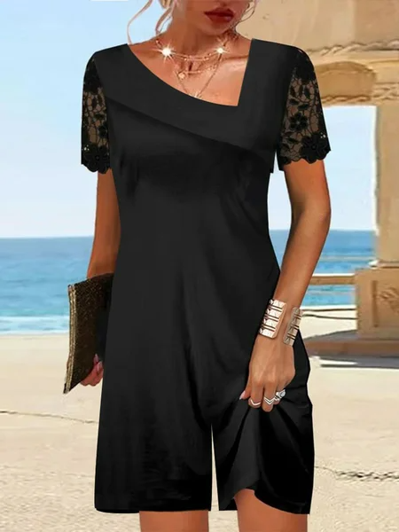 

Women Short Sleeve Loose Shorts Daily Casual Plain Natural Jumpsuit, Black, Jumpsuits&Rompers