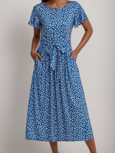 

Women's Short Sleeve Summer Floral Crew Neck Daily Going Out Casual Maxi H-Line Blue, Dresses