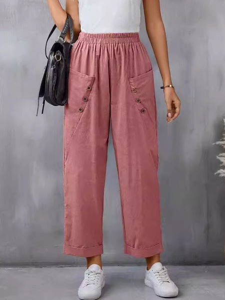 

Casual Plain Loose Pants, Pink, Pants