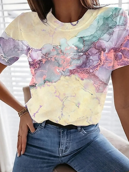 

Casual Abstract Crew Neck Short Sleeve T-shirt, Yellow, T-shirts