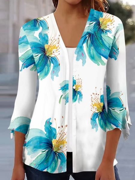 

Women's Floral Regular Loose Kimono, Blue, Cardigans
