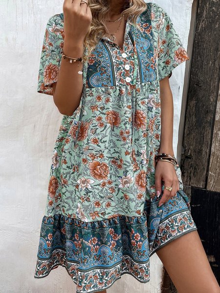 

Women Plain Crew Neck Short Sleeve Comfy Casual Mini Dress, Green, Dresses
