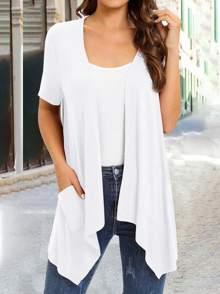 

Women's Plain Regular Loose Kimono, White, Cardigans