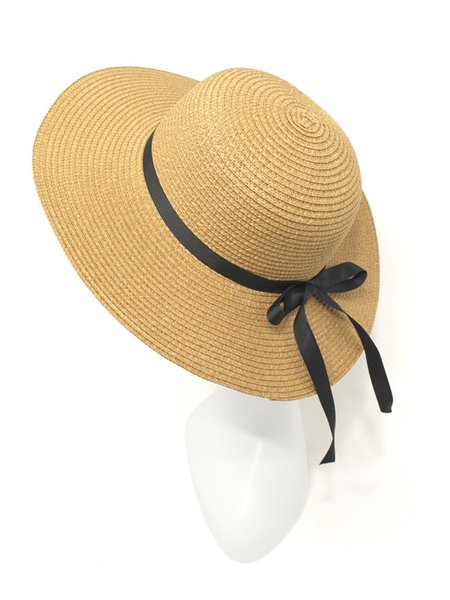 

Color-block Bowknot Straw Hat, Khaki, Hats