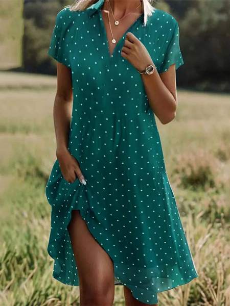 

Women Polka Dots V Neck Short Sleeve Comfy Casual Mini Dress, Green, Dresses